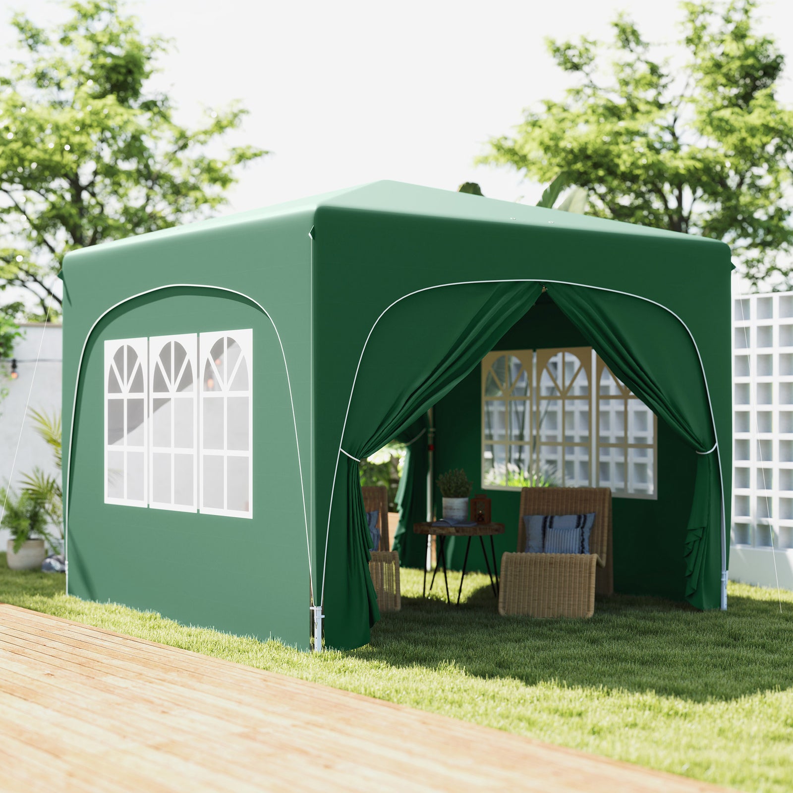 3x3m Pop Up Gazebo With Sides, Bag, Upf50+ | Green