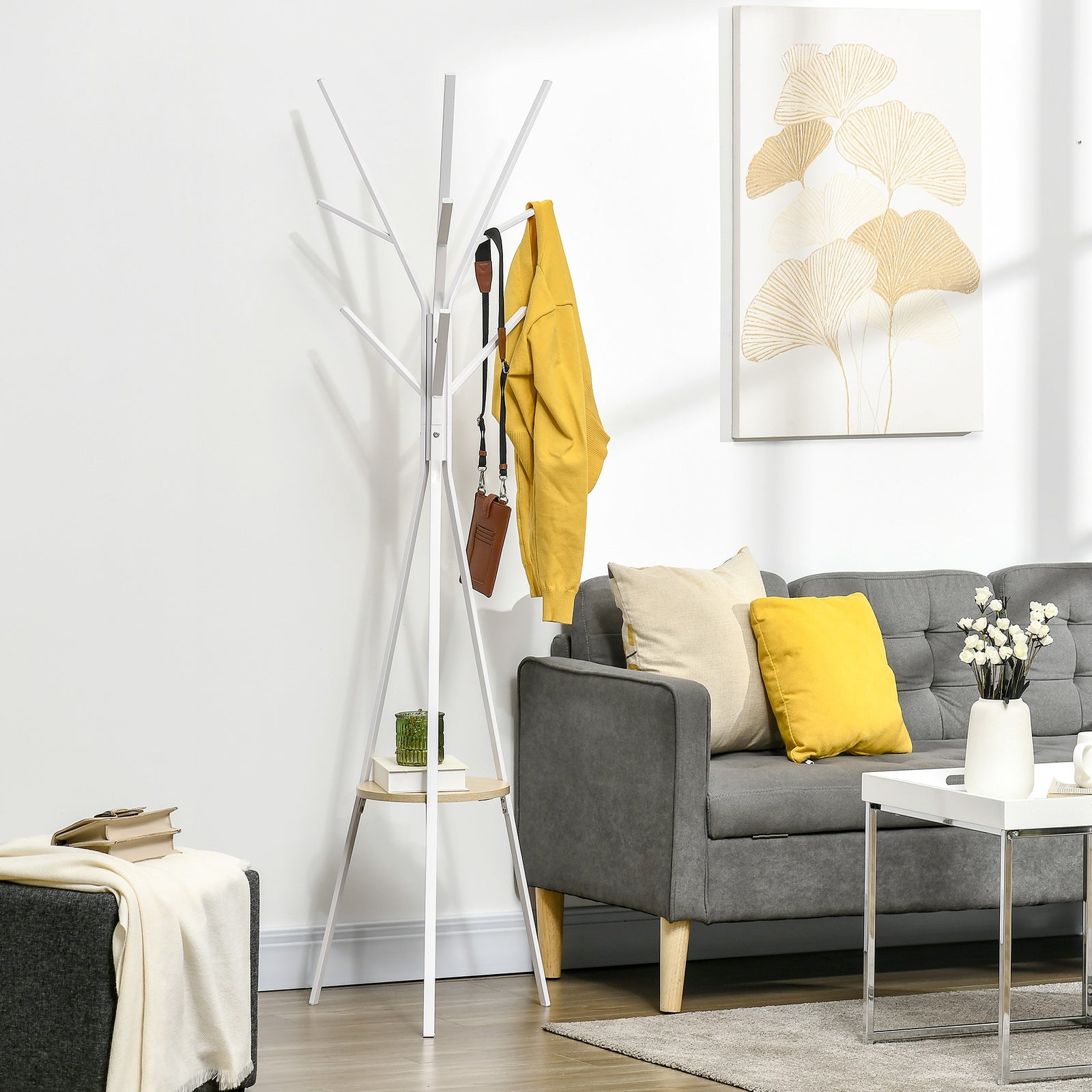 180cm Free Standing Coat Rack Metal Shelf Holder Stand | One Size | White