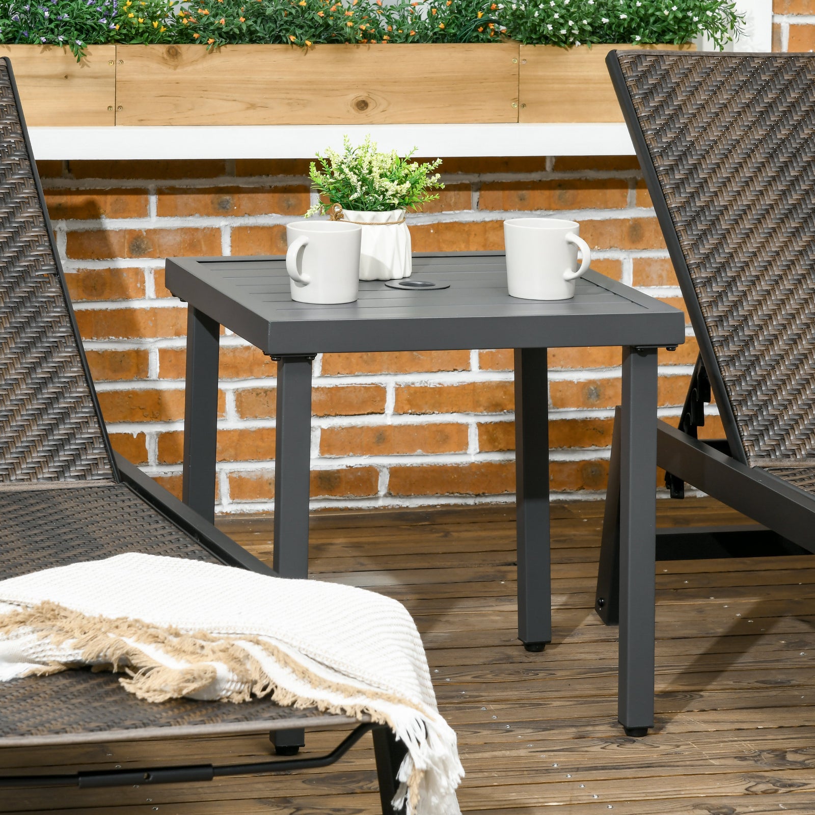 Patio End Table With Umbrella Hole And Steel Frame