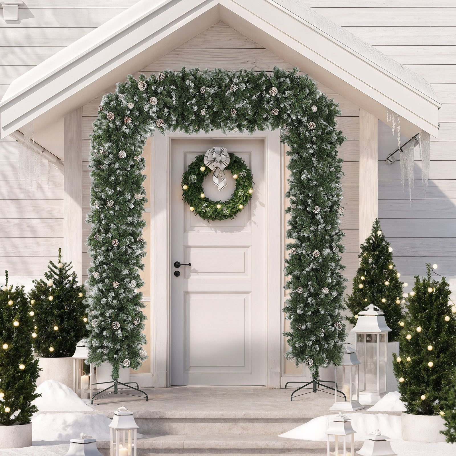 8.2 Ft Snow Frosted Christmas Tree Arch, Doorway Decor With 1800 Tips