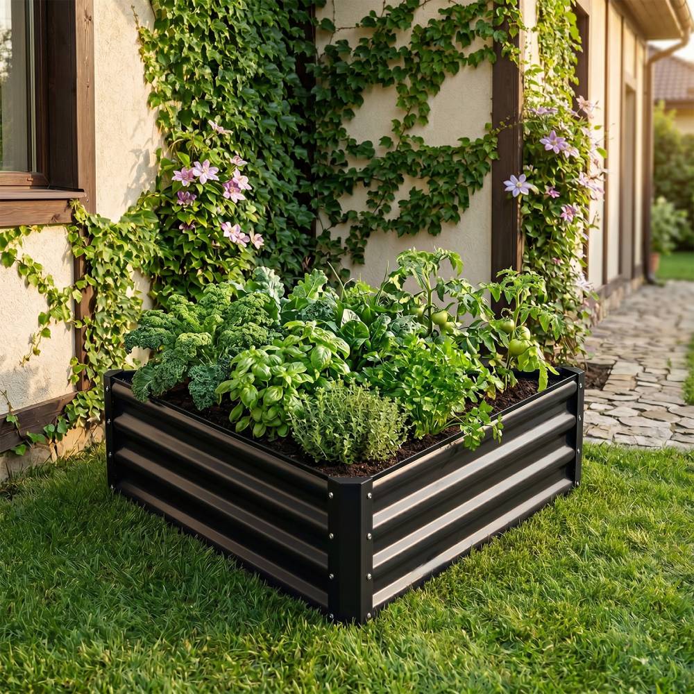 Breeins Triangular Galvanized Steel Raised Garden Bed Planter for Vegetables & Flowers