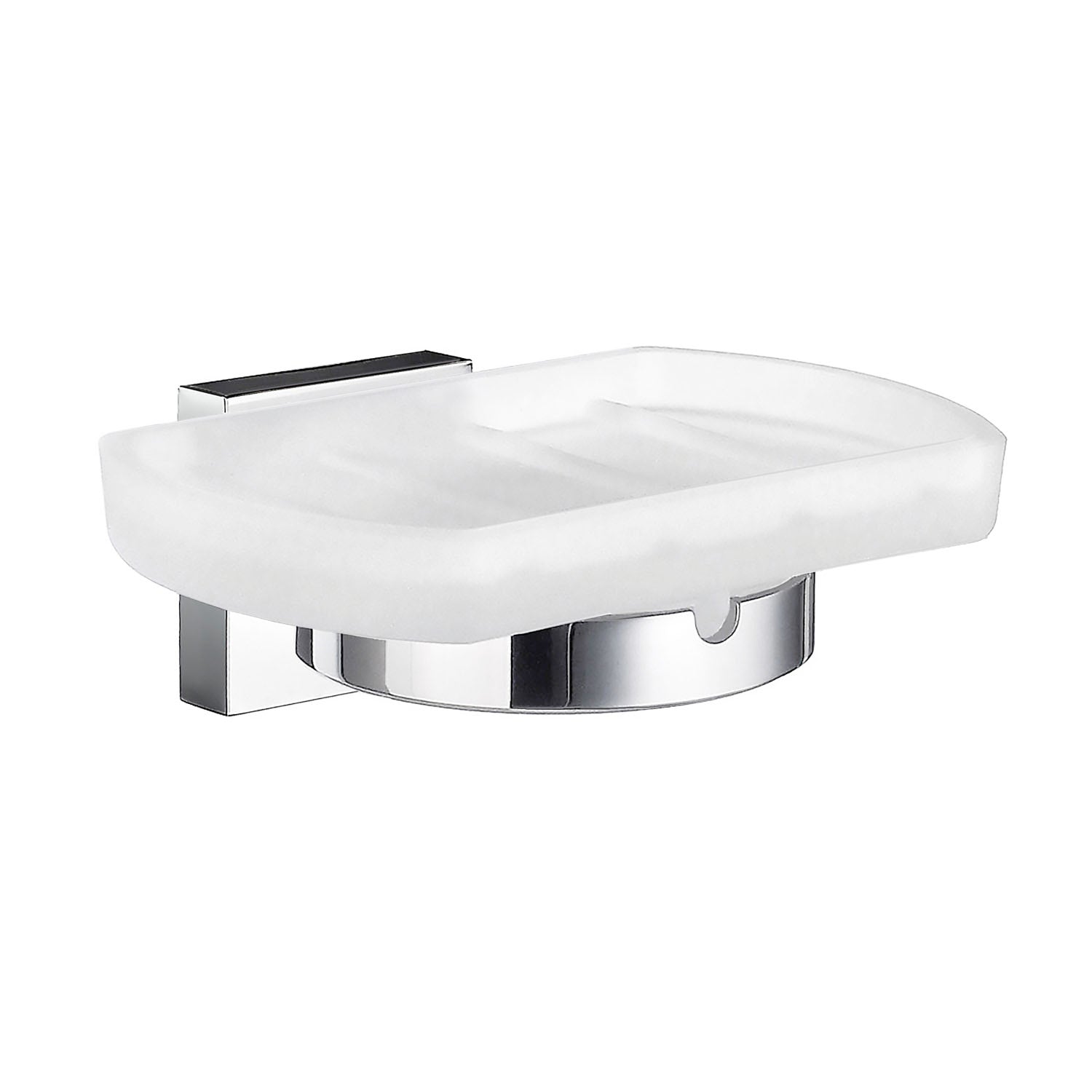 Frosted Glass Soap Dish With Wall Mounted Holder | Polished Chrome