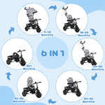 6 In 1 Kids Trike, Stroller With Parent Handle | Grey