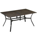 Garden Dining Table, Wood Grain Tabletop, Steel Frame, Brown