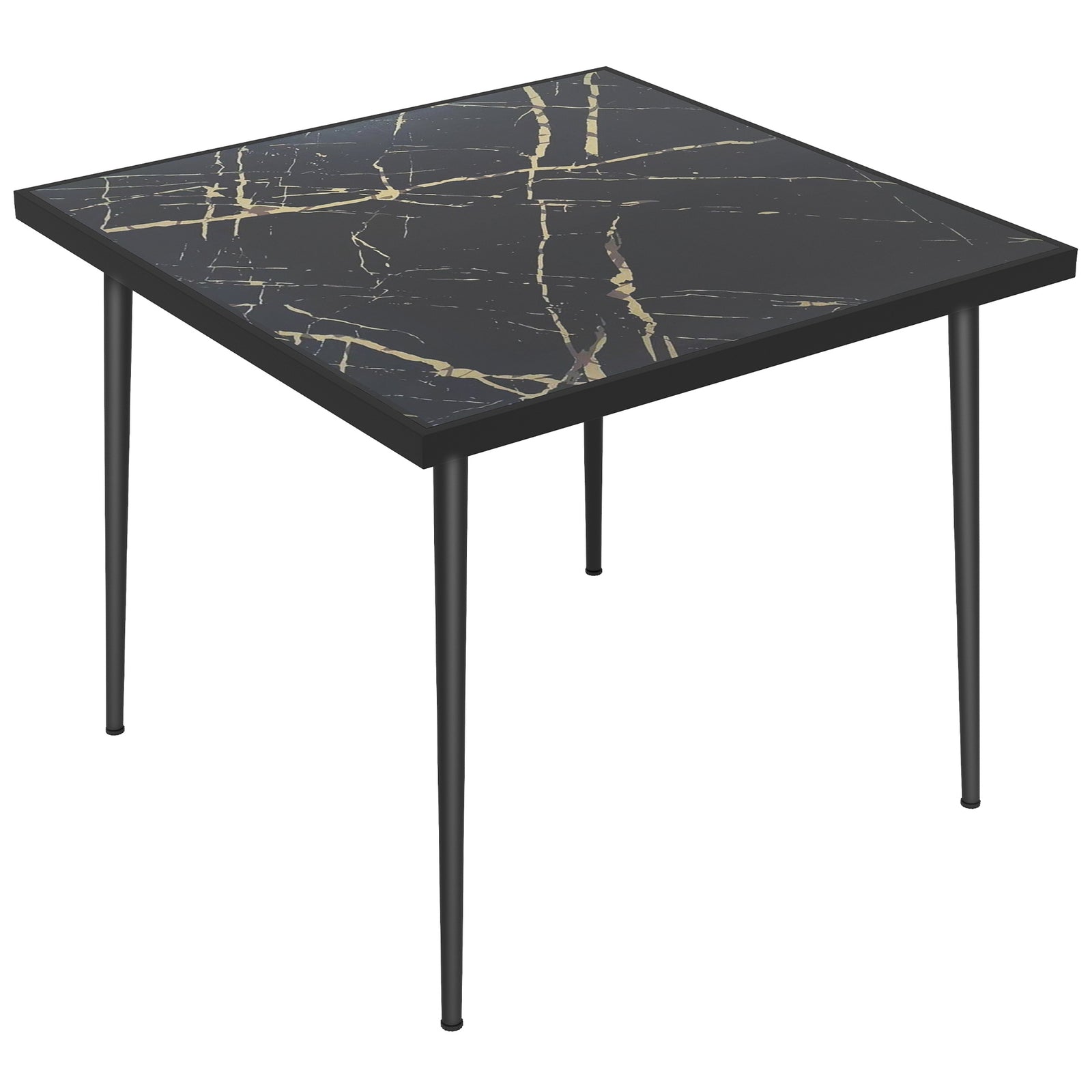 Square Outdoor Dining Table, Marble Effect Top | Black