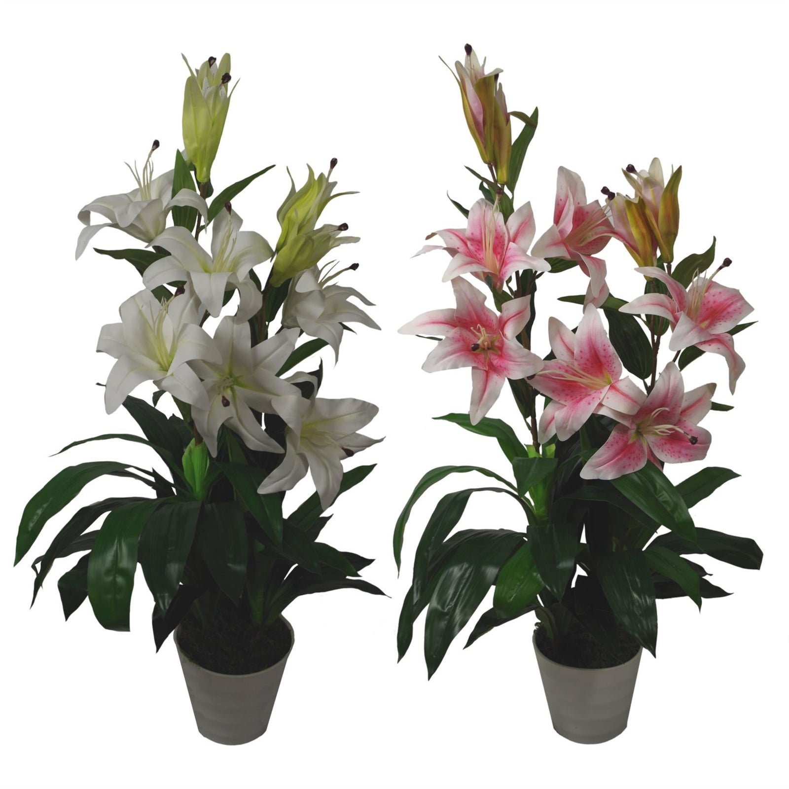 90cm (3ft) Artificial Lily Stargazer Style Lillies Plant Large Flowers Pink