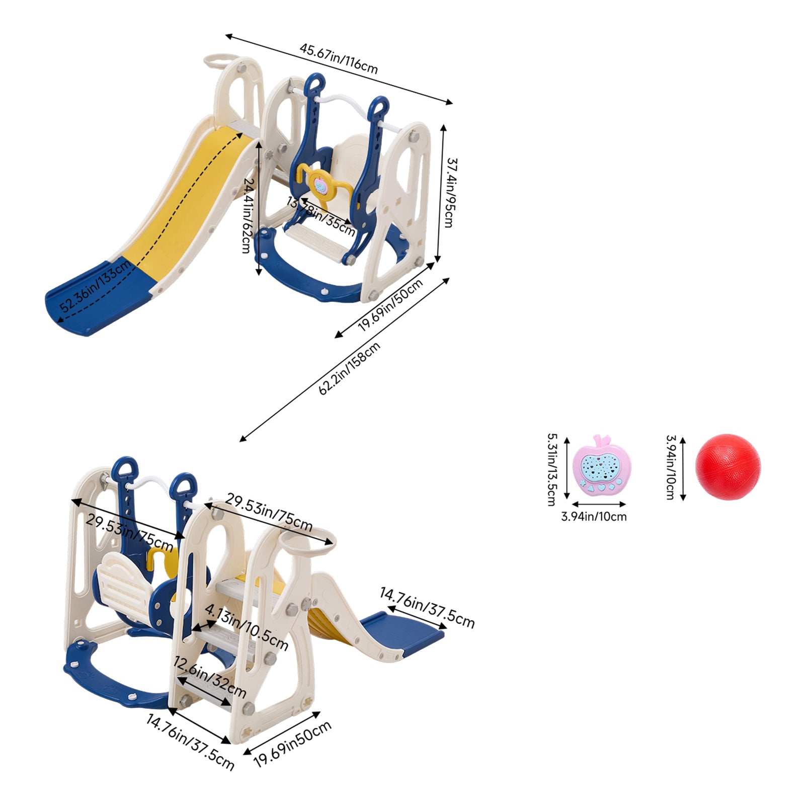 4-in-1 Kids Slide & Swing Set With Basketball Hoop | Blue