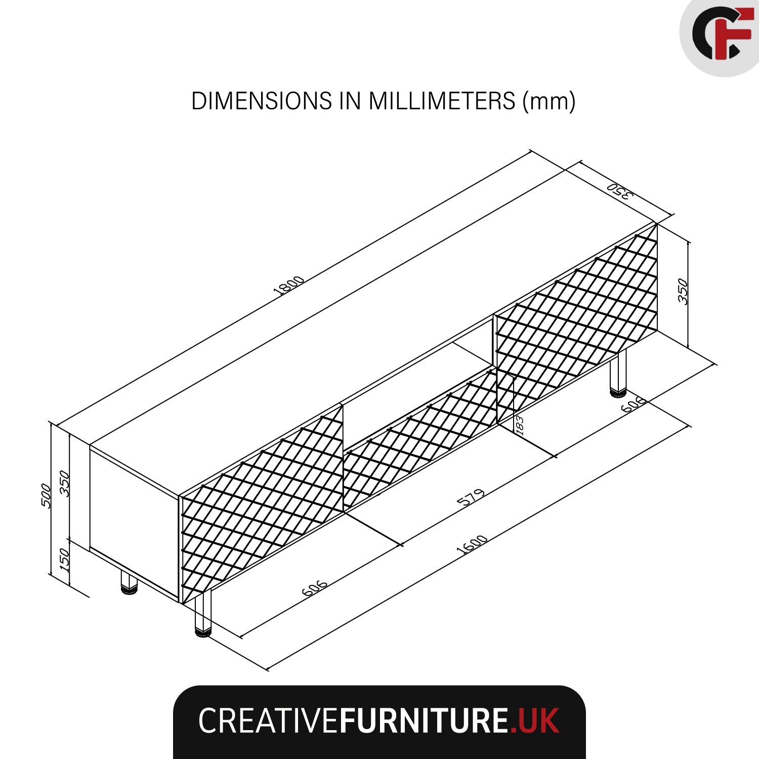 Diamond Luxe Tv Unit 180cm - Deco | Black