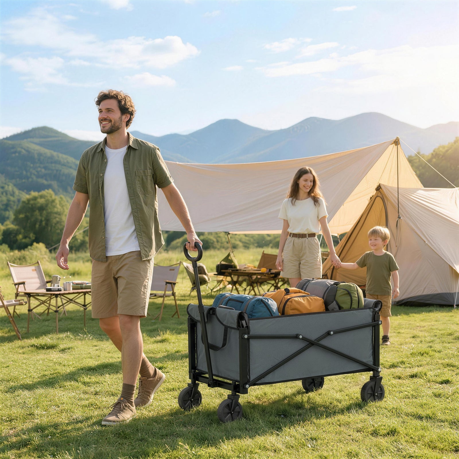 81l Festival Trolley On Wheels, Garden Folding Trolley Cart | Grey