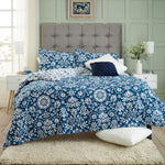 Ornamental Tile Floral 100% Cotton Duvet Cover Set - Soft Decorative Bedding | King | Blue