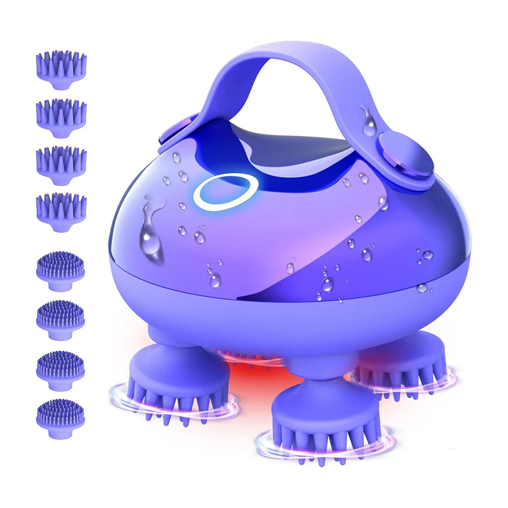 Electric Scalp Massager With 8 Interchangeable Heads, Ipx7 Waterproof, Type-c Rechargeable | Purple