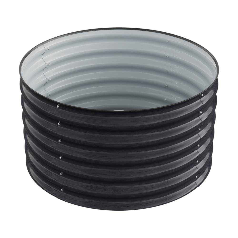 80cm Diameter Round Galvanized Metal Raised Garden Bed With Wood Grain Finish Easy-to-assemble Outdoor Planter With Installation Gloves | 80cm | Dark Grey