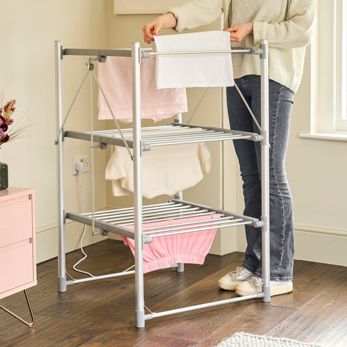 3 Tier Heated Clothes Airer Dryer With Cover