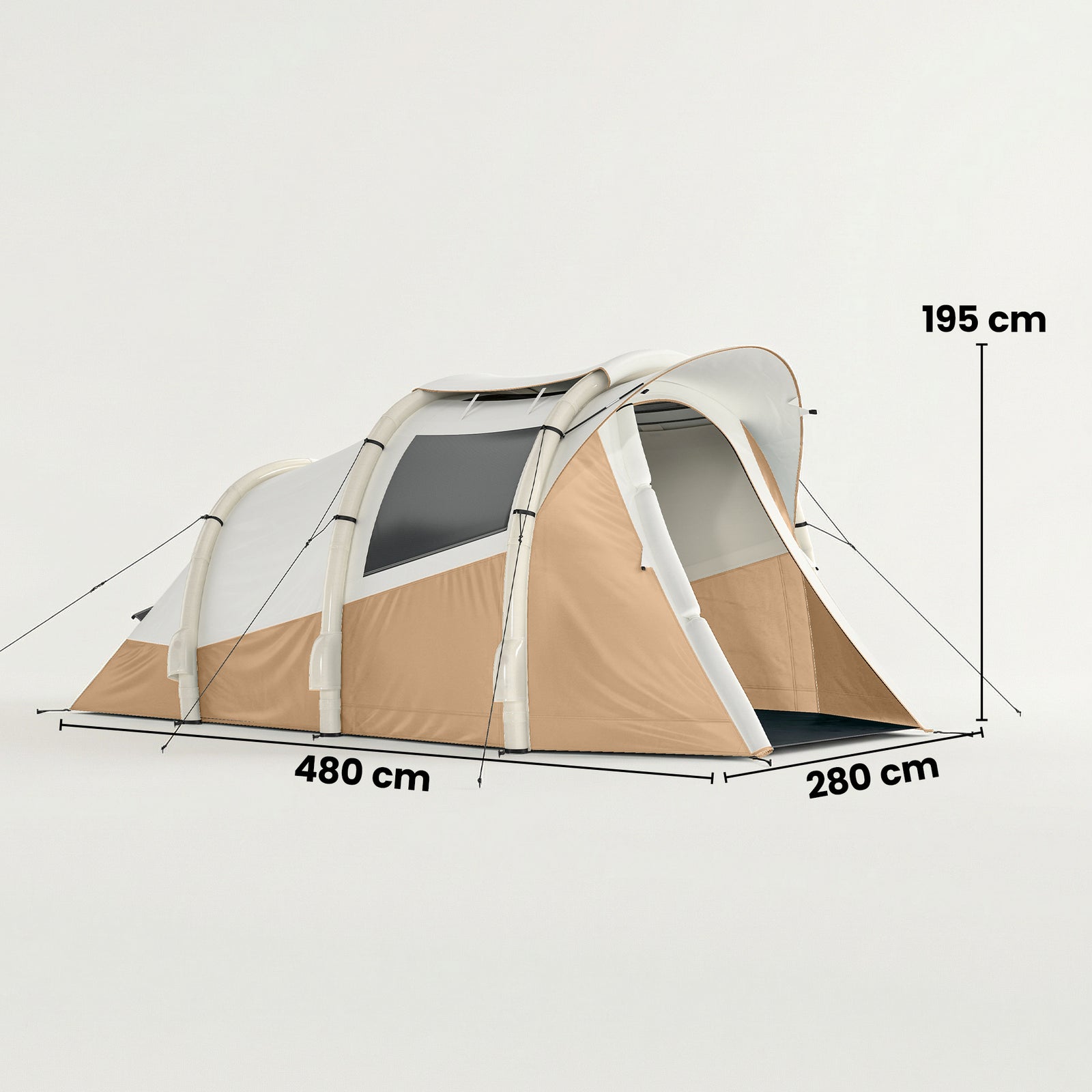 Inflatable Camping Tent W/ Air Pump, 2-3 Person Blow Up Tent | Khaki