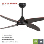 48 Inch Dark Brown Ceiling Fan With Lights And Remote Modern 4 Blade Black Fan