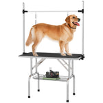 Metal Adjustable Dog Grooming Table Rubber Top 2 Safety Slings Mesh | Black