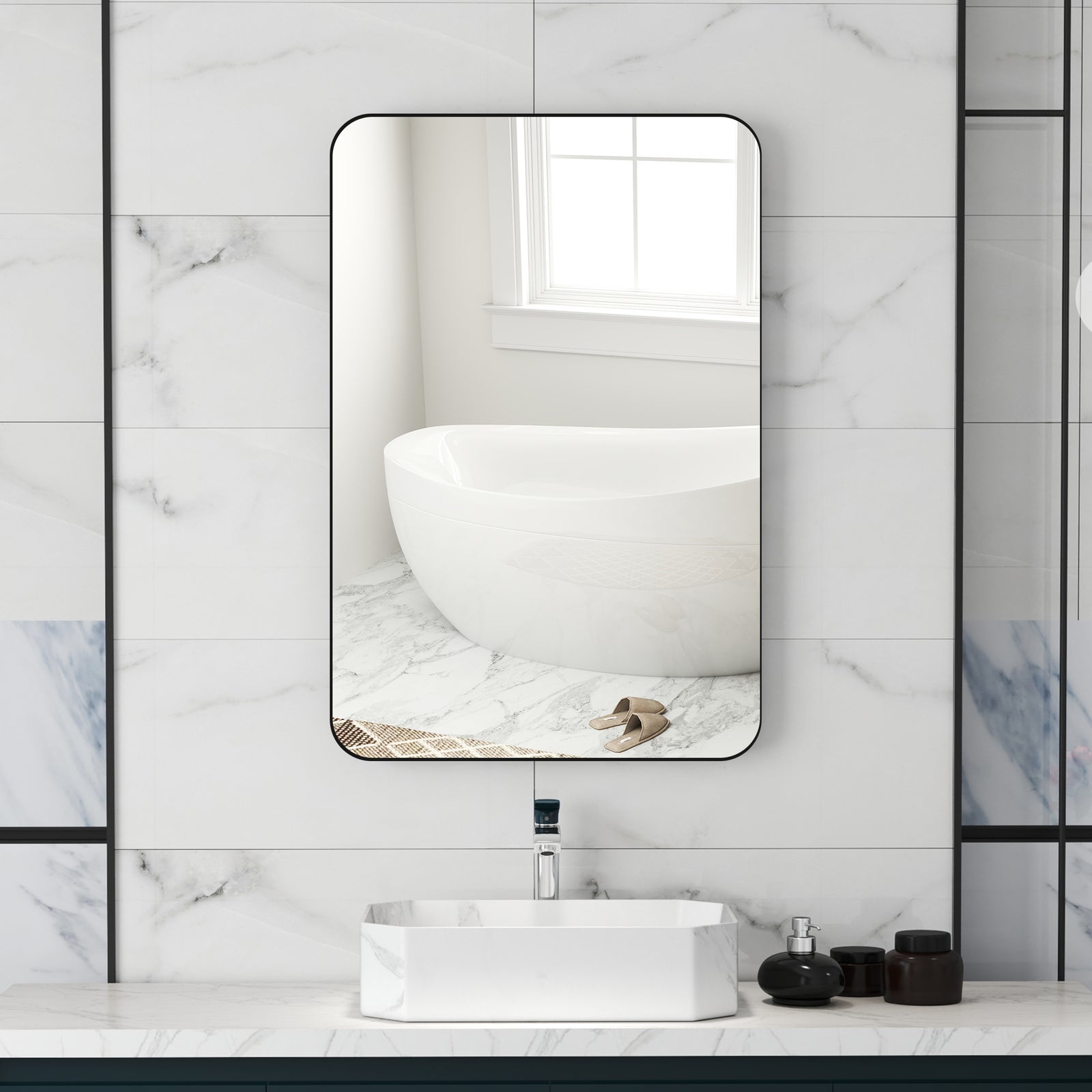 Rectangle Mirror, Wall Mirror With Steel Frame For Bathroom | Large | Black