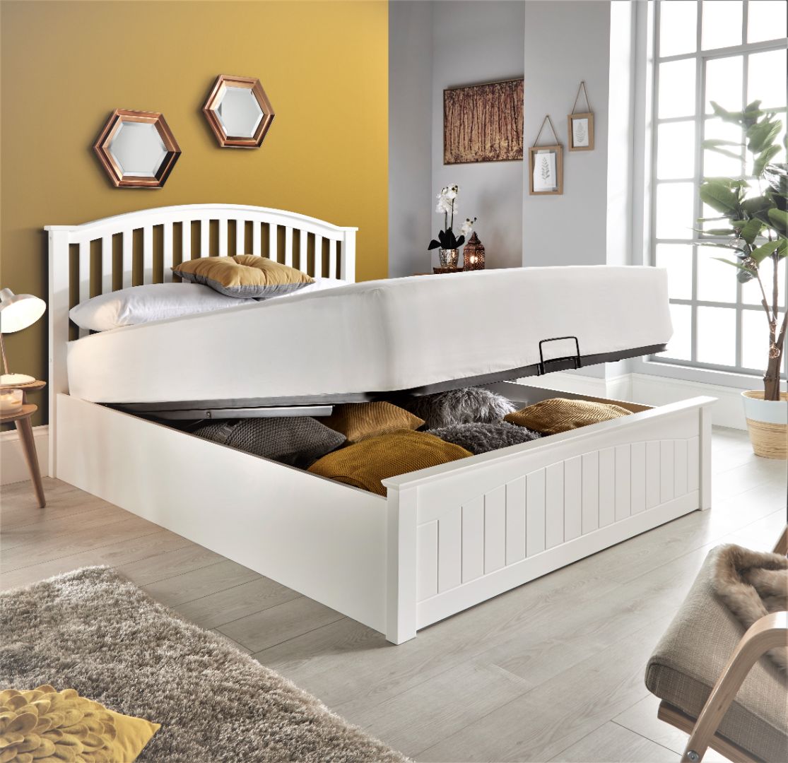 Grayson Wooden Ottoman Bed | Double | White