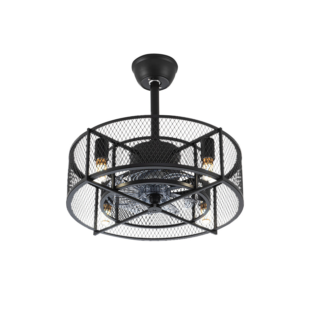 20 Inch Black Industrial Ceiling Fan With 8 Metal Blades & Remote Control 3 Speed Adjustable Modern Fan Light