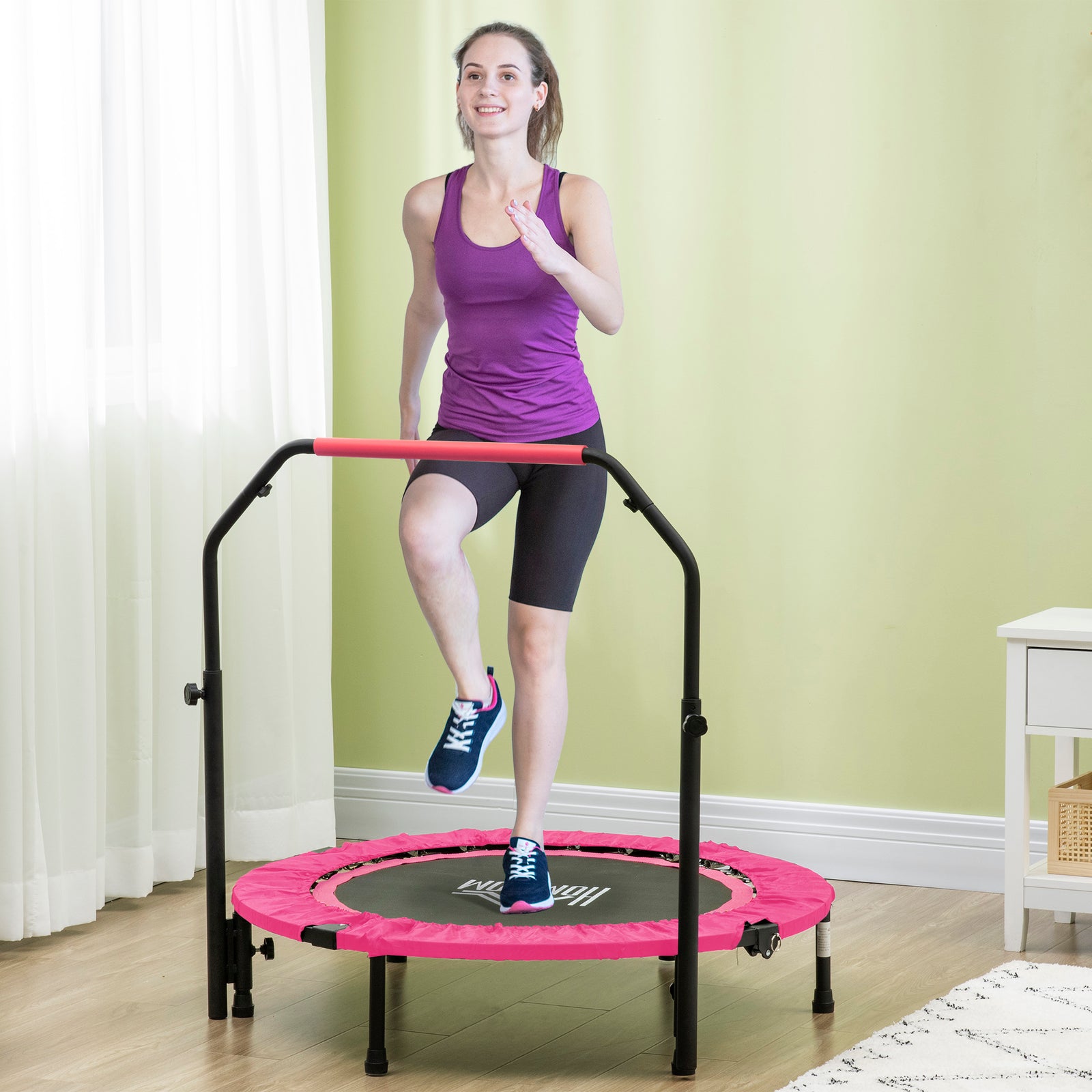40" Foldable Mini Trampoline W/ Adjustable Handle,for Cardio