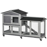 Wooden Rabbit Hutch Guinea Pig Cage W/ Wheels, Run, Ramp | Gray