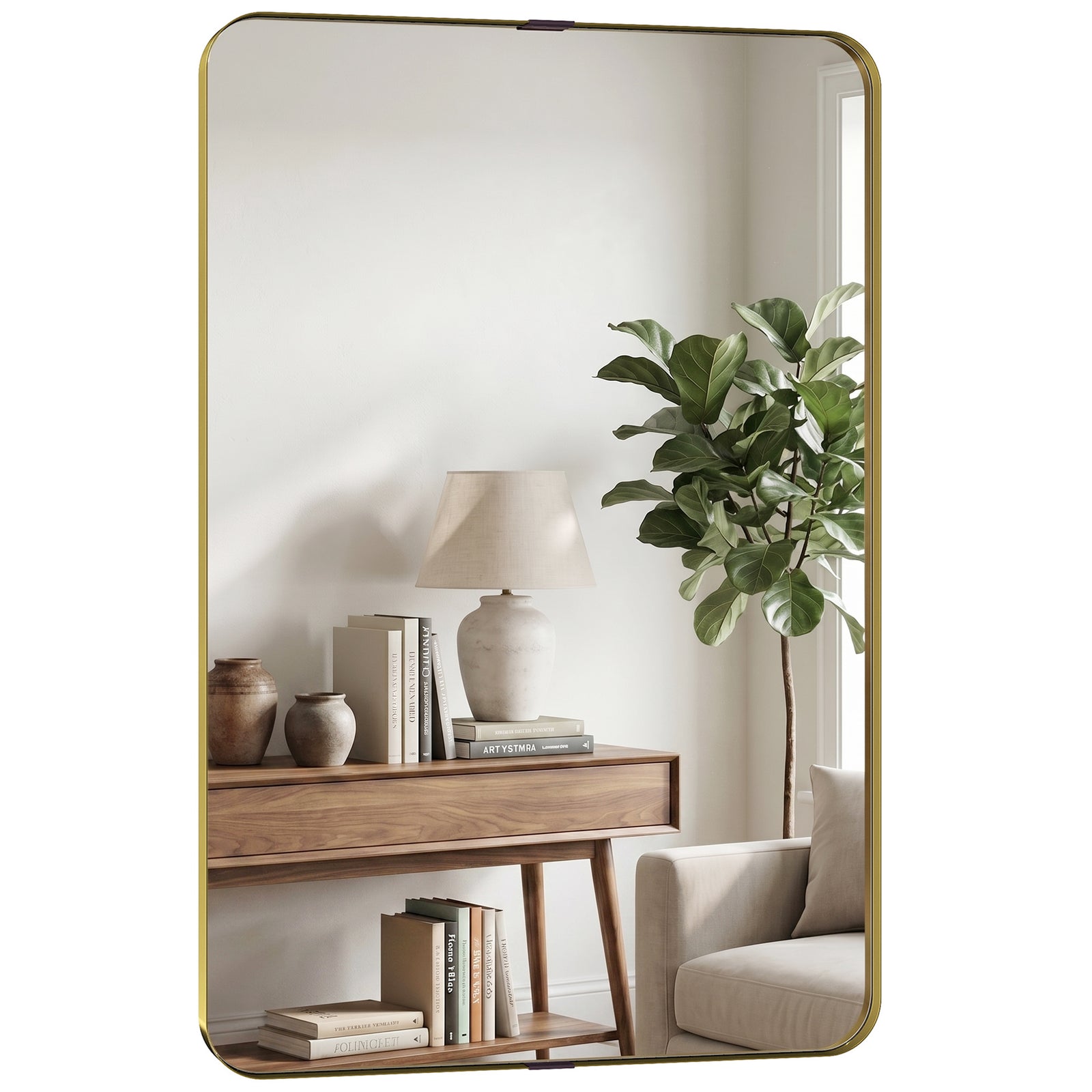 Rectangular Wall Mirror, 90 X 60 Cm Wall Mounted Bathroom Mirror | Gold