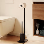 Toilet Roll Holder With Toilet Brush, Matt Black, Essentials Collection