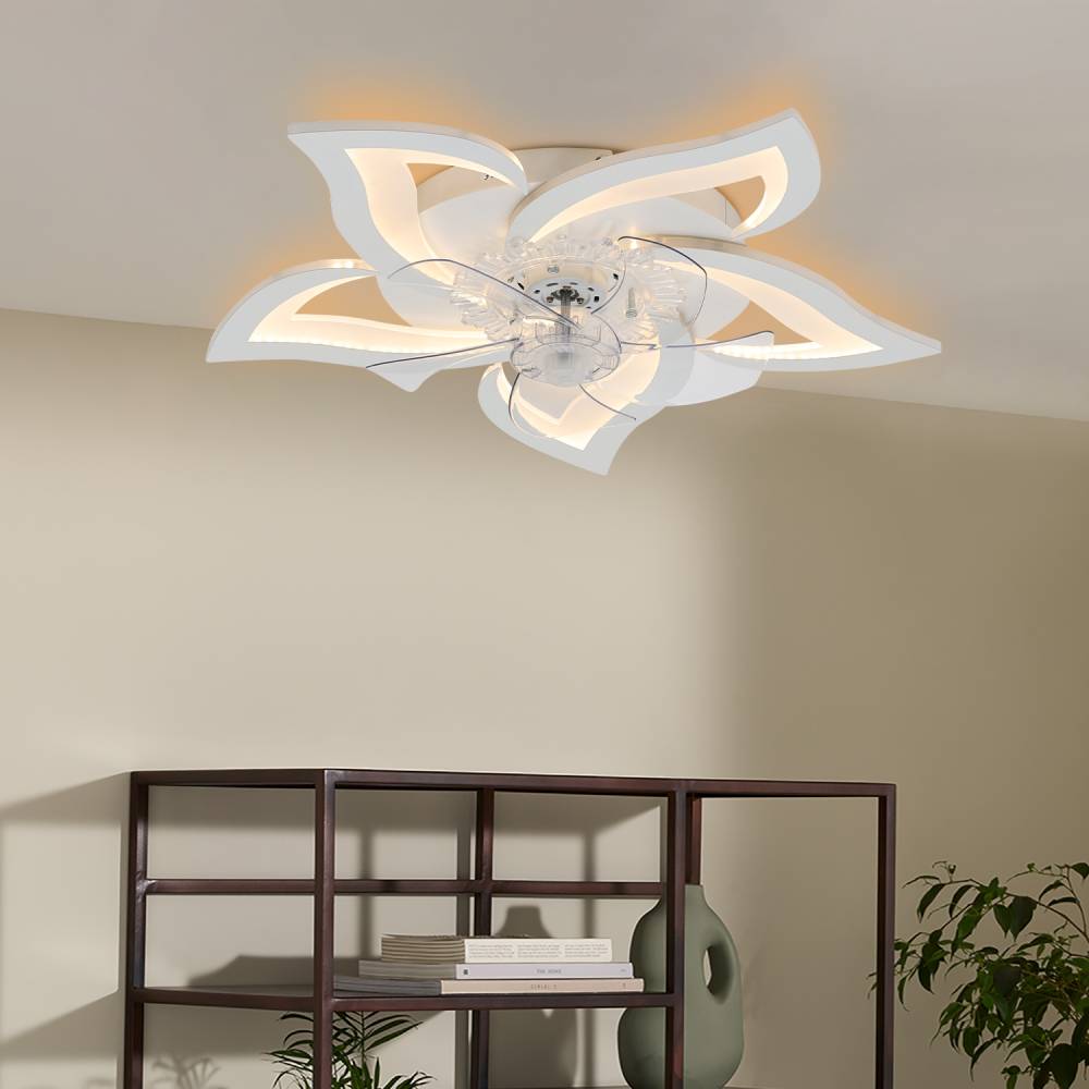 White Petal-shaped Ceiling Fan Light 27.1 Inch Led With 3-color Dimming, Reversible Quiet Motor, 6-speed, 2.4g App Control & Sleep Timer