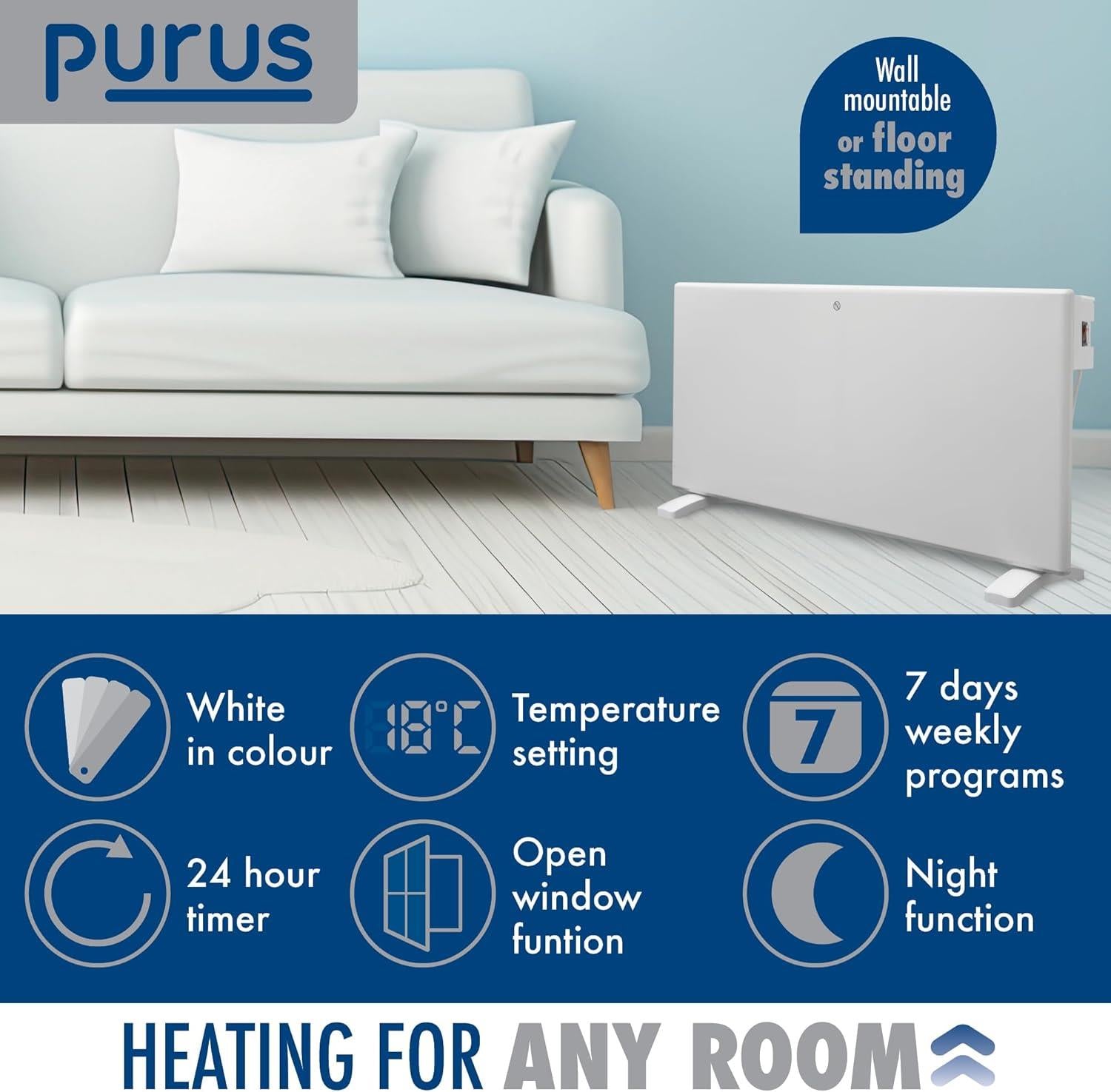 Electric Radiator Panel Heater Eco Bathroom Safe Wall Mounted Or Floorstanding Timer Thermostat Lot 20 | 1800w | White