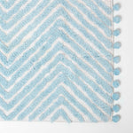 Tufted Cotton Bath Mat Zig Zag Design With Pom Poms | 50 x 80cm | Light Blue