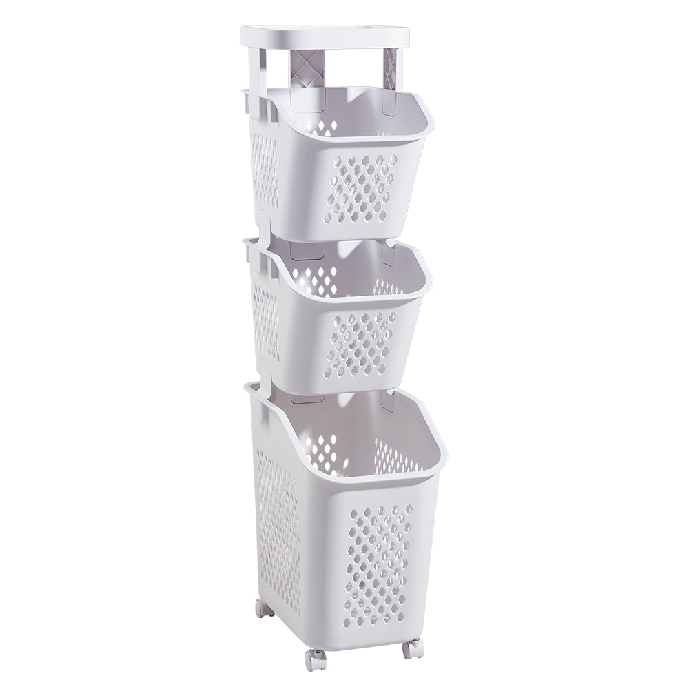 3-tier Storage Rack Laundry Baskets With Casters