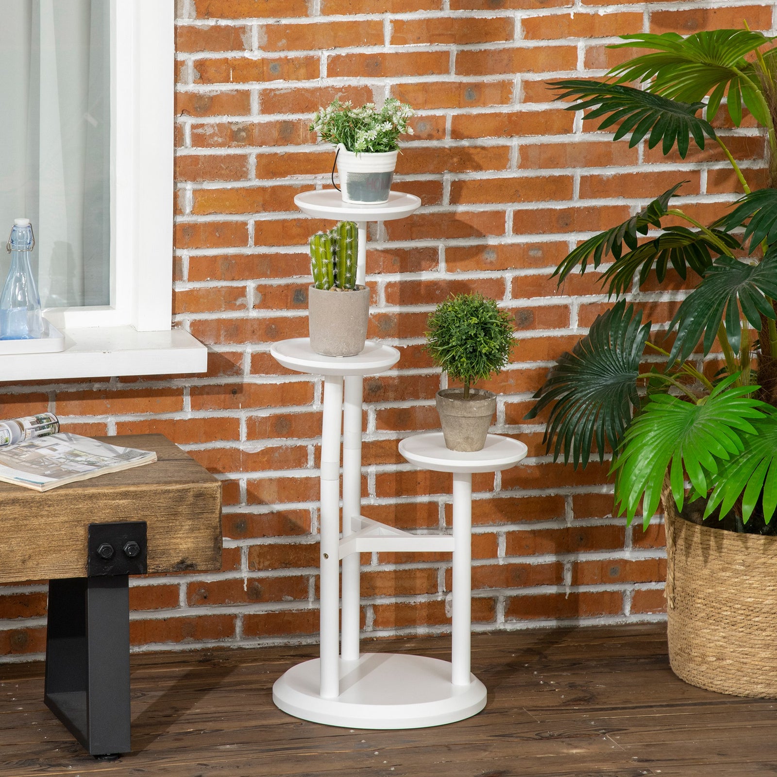3 Tiered Plant Stand, Plant Shelf For Indoor & Outdoor | White