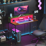 Computer Desk With Led Lights, Study Table With Shelf