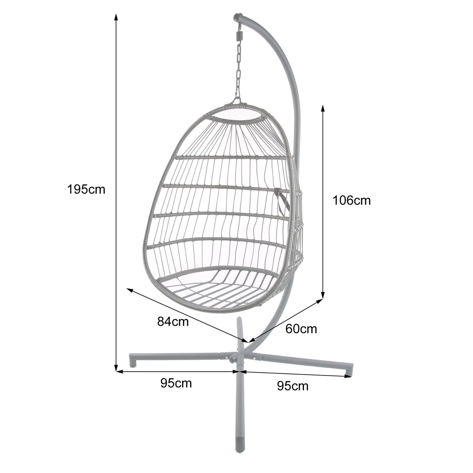 Stylish Azura Hanging Egg Chair With Deep Grey Cushions For Outdoor Relaxation | Gray