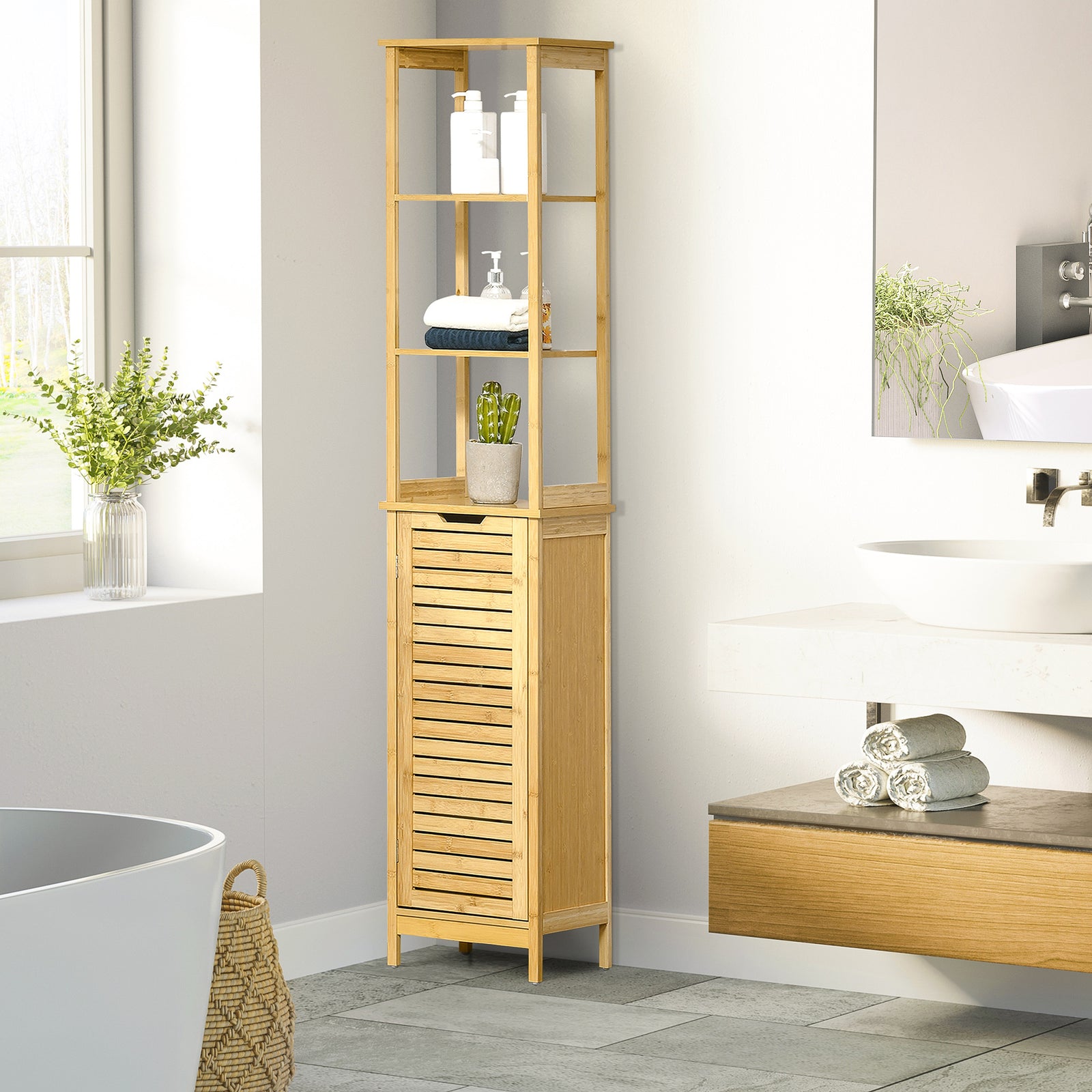 Bathroom Floor Cabinet Narrow Tallboy W/ 3 Shelves