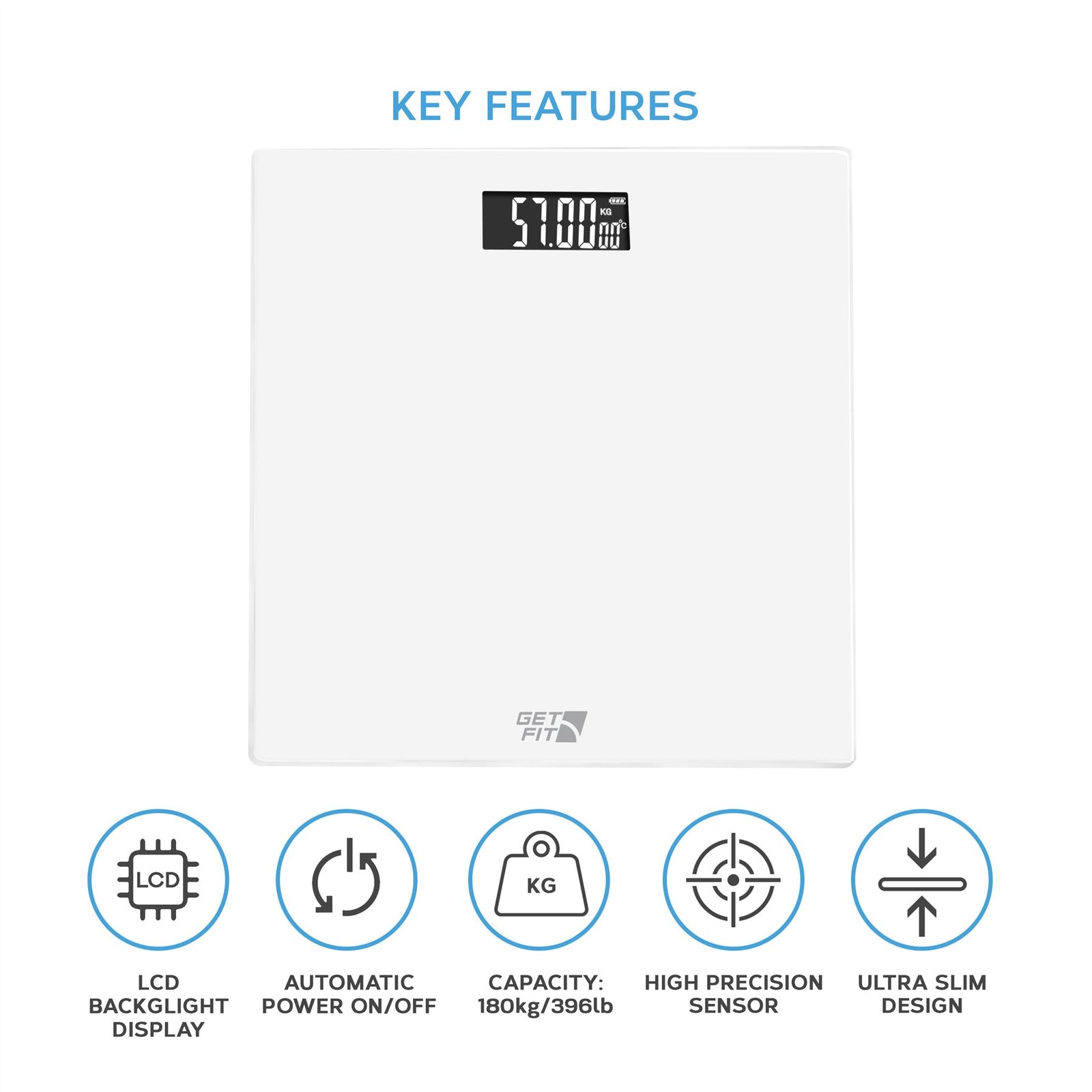 Digital Weighing Bathroom Scale Lcd Display, Automatic On/off | White