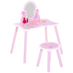 Make Up Play Set Desk Chair Mirror Girls Pink Dressing Table With Stool Mdf Pink