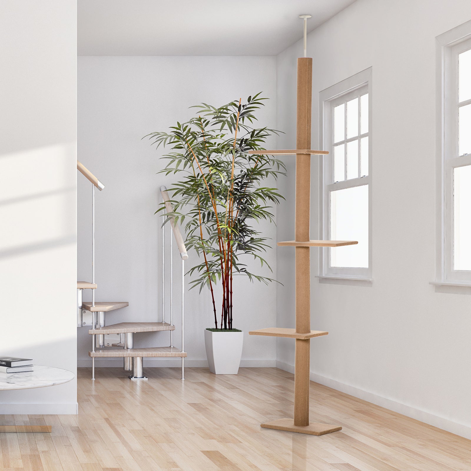 260cm Floor To Ceiling Cat Tree Kitten Tower W/ Adjustable Height | Brown
