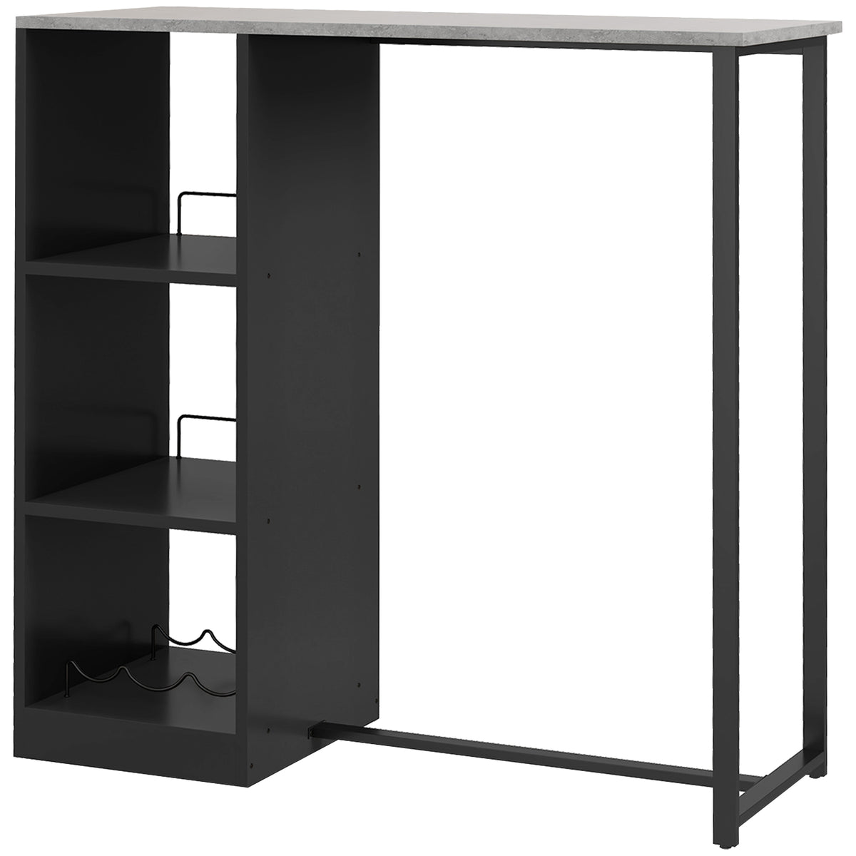 HOMCOM Breakfast Bar Table With 3-tier Storage Shelf And Wine Rack, Black