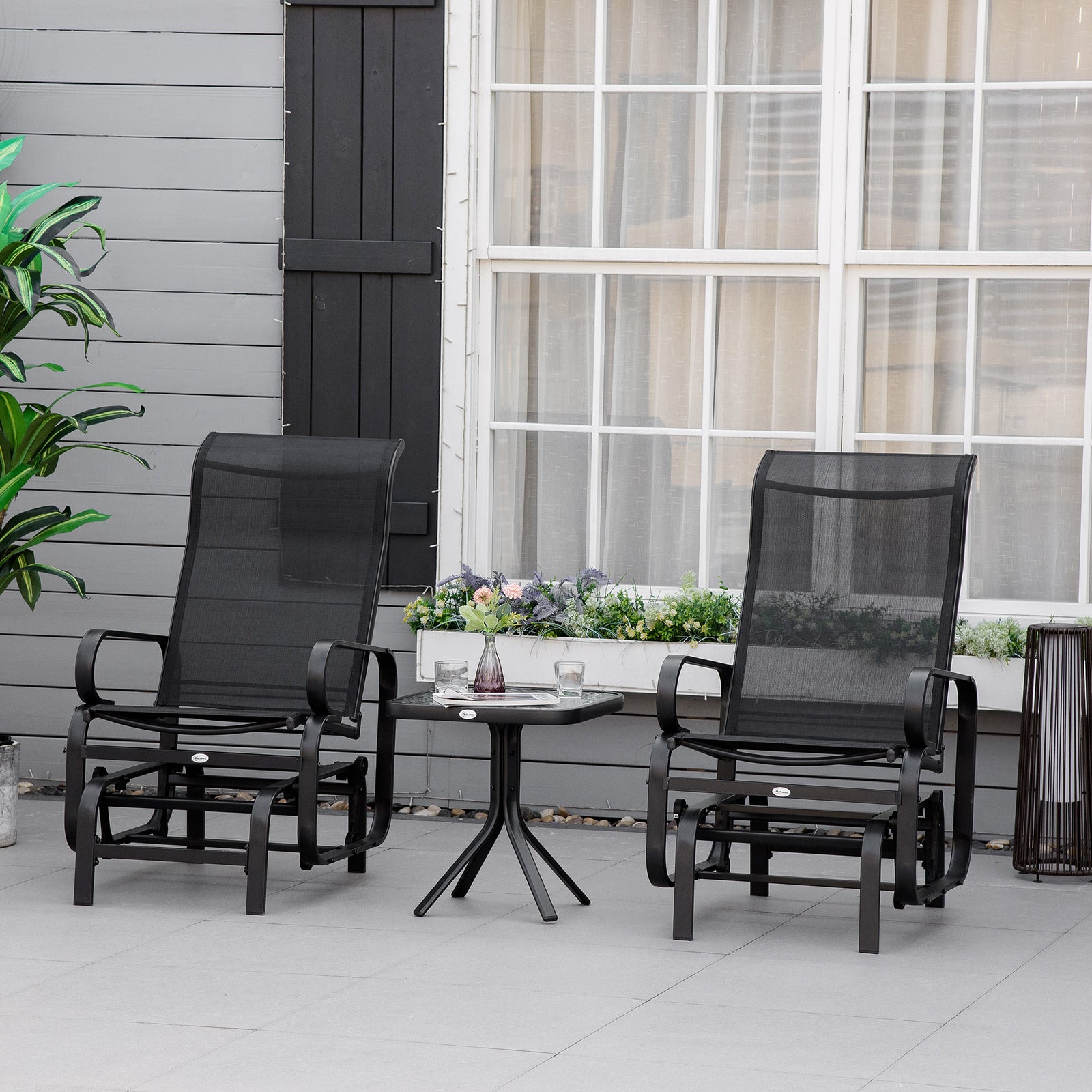 3 Pcs Rocking Chair Gliding Chair Set W/ Table For Patio | Black