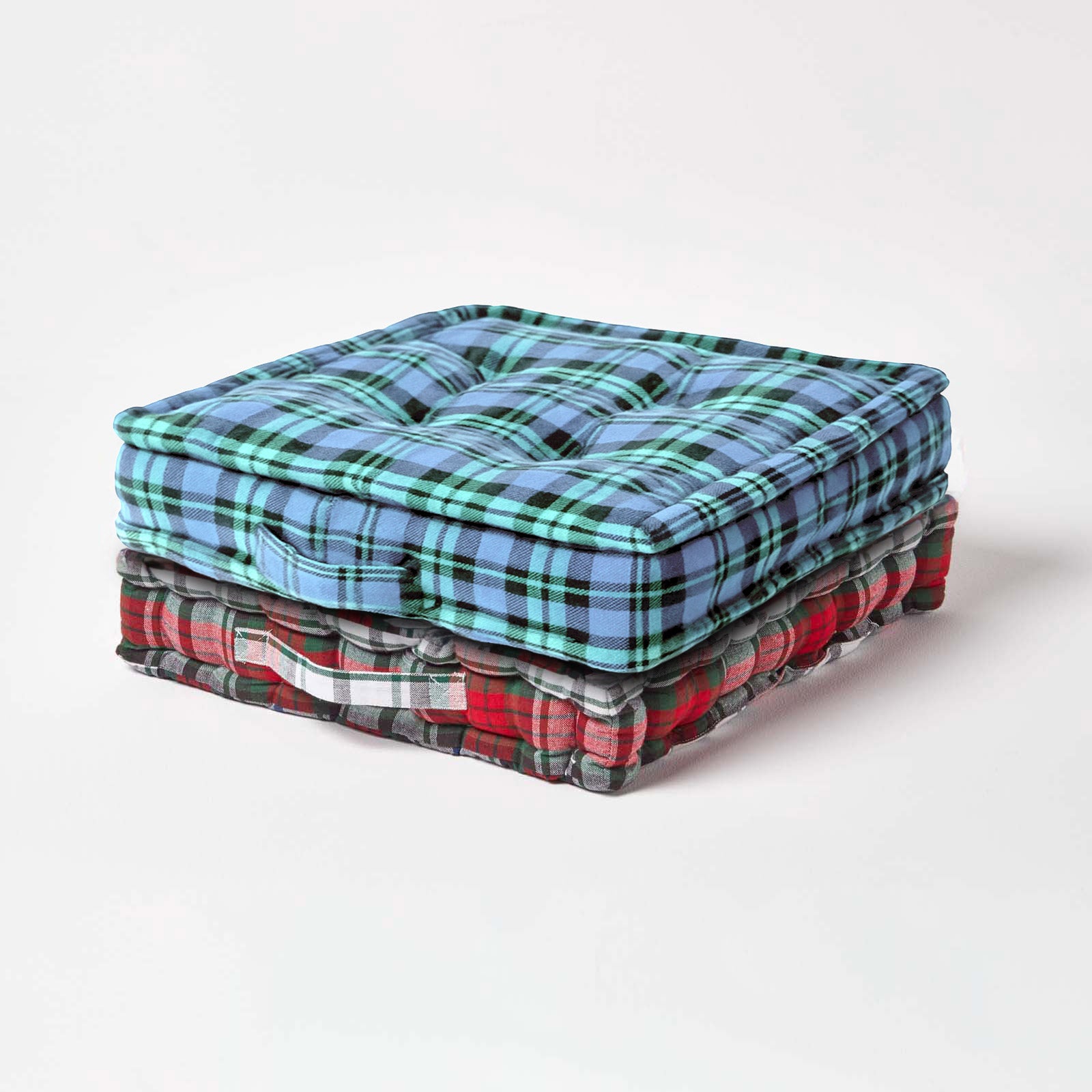 Cotton Tartan Check Floor Cushion | 40cm x 40cm | Blackwatch