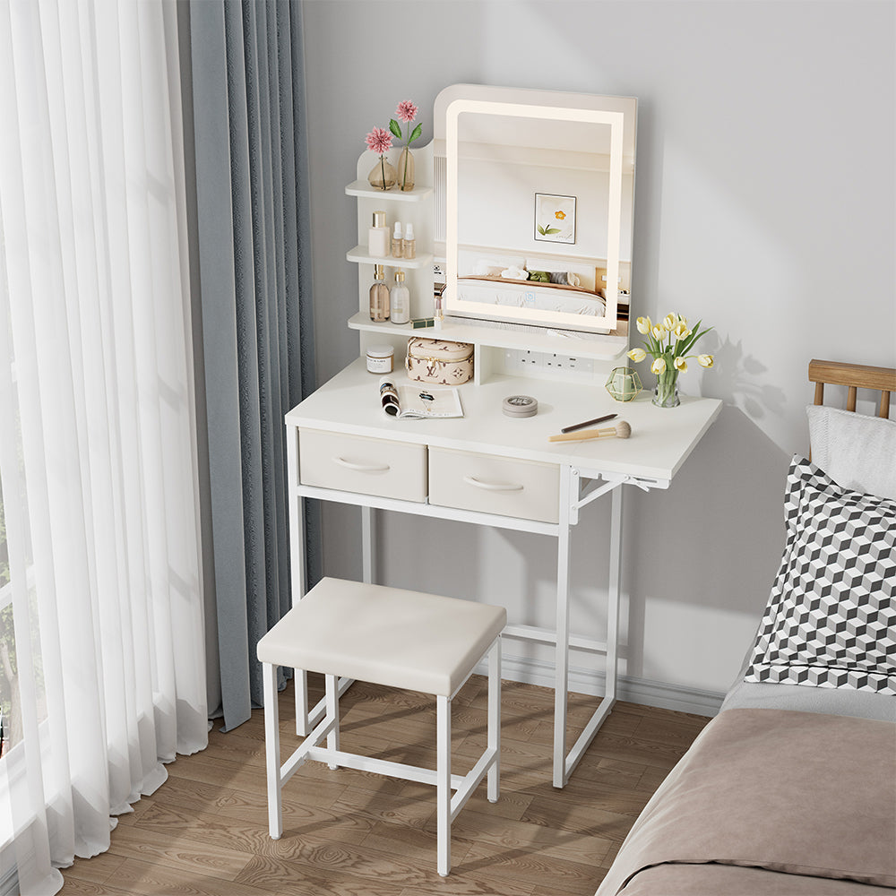 Led Mirror Dressing Table And Stool Set With Power Strip