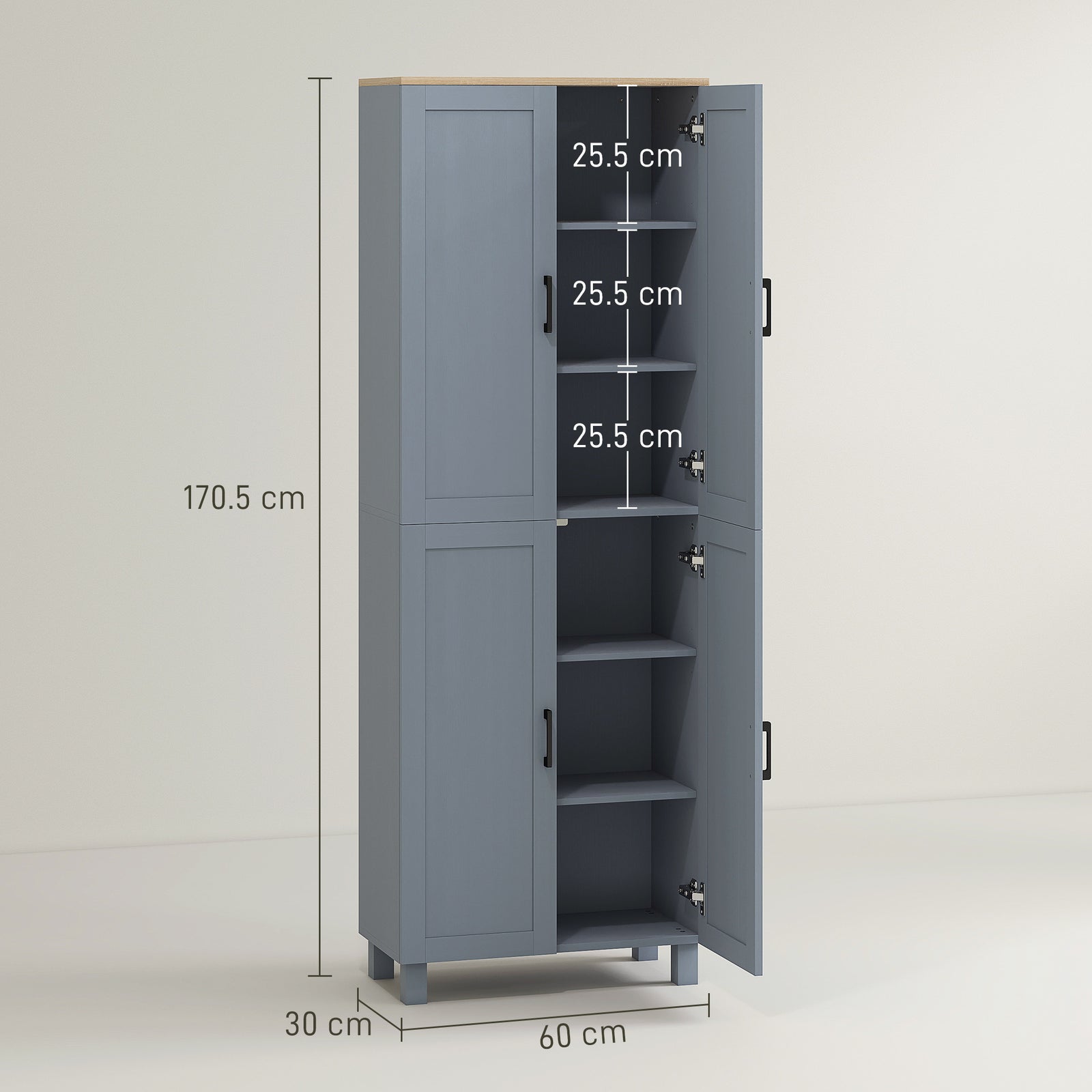Modern Kitchen Cupboard Storage Cabinet With 4 Shelves | Grey