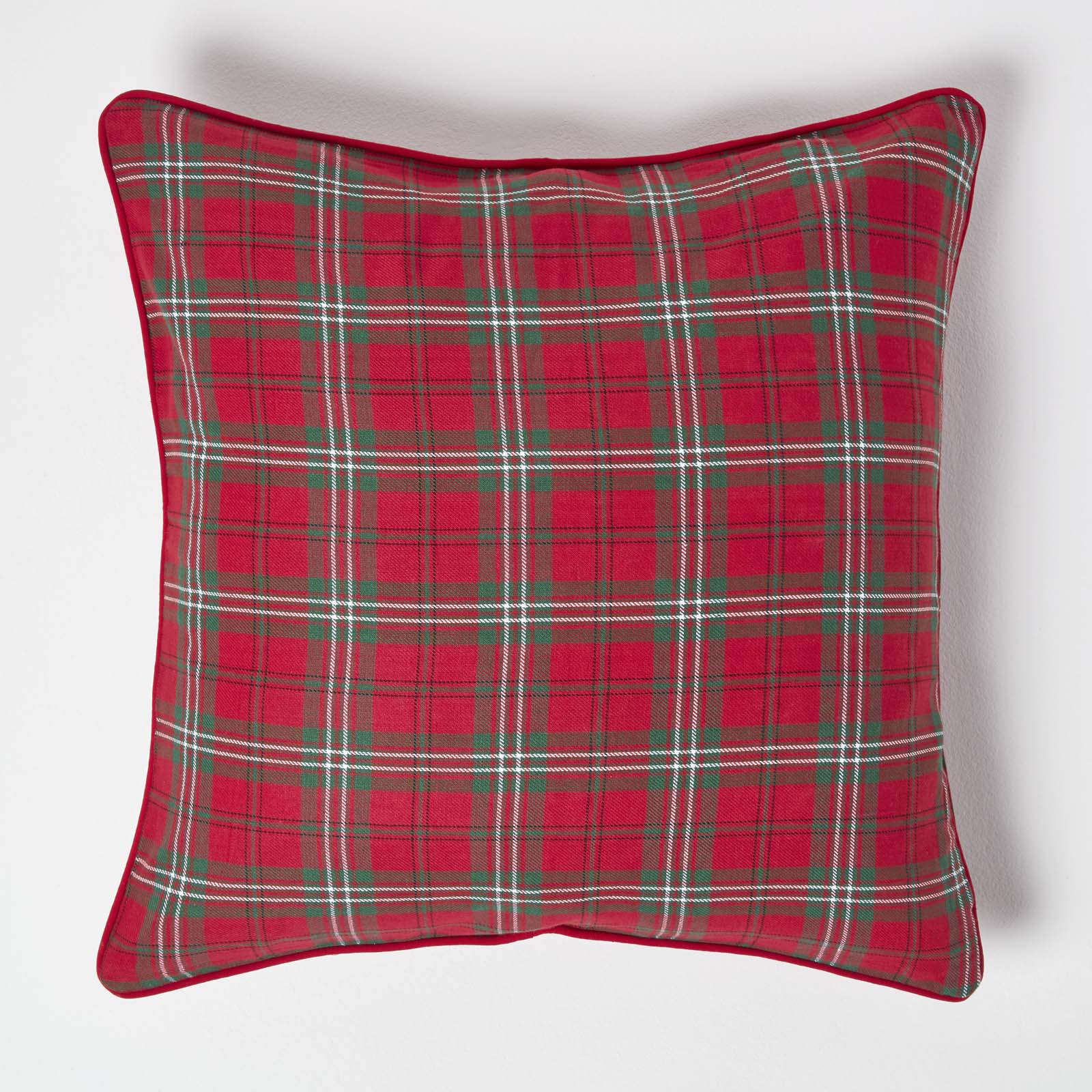 Tartan Check Cotton Cushion Cover | 60cm x 60cm | Red