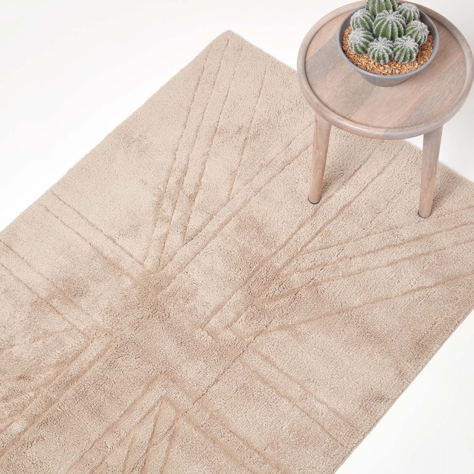 Cotton Tufted Rug Union Jack Plain Embossed Mat | 150cm x 95cm | Mink