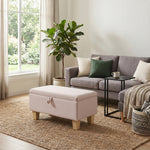 Modern Linen Upholstered Storage Bench | Pink