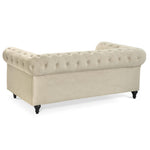 Button Tufted Velvet Living Room Sofa - 3 Seater | Cream