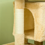Cat Rest & Play Activity Tree W/ 2 House Perch Scratching Post | Cream