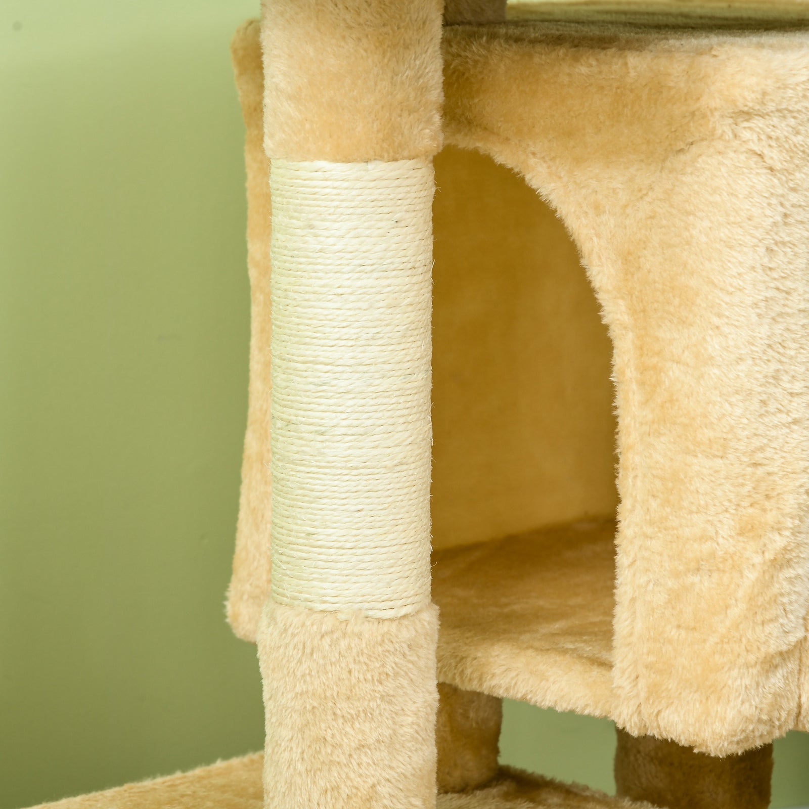 Cat Rest & Play Activity Tree W/ 2 House Perch Scratching Post | Cream