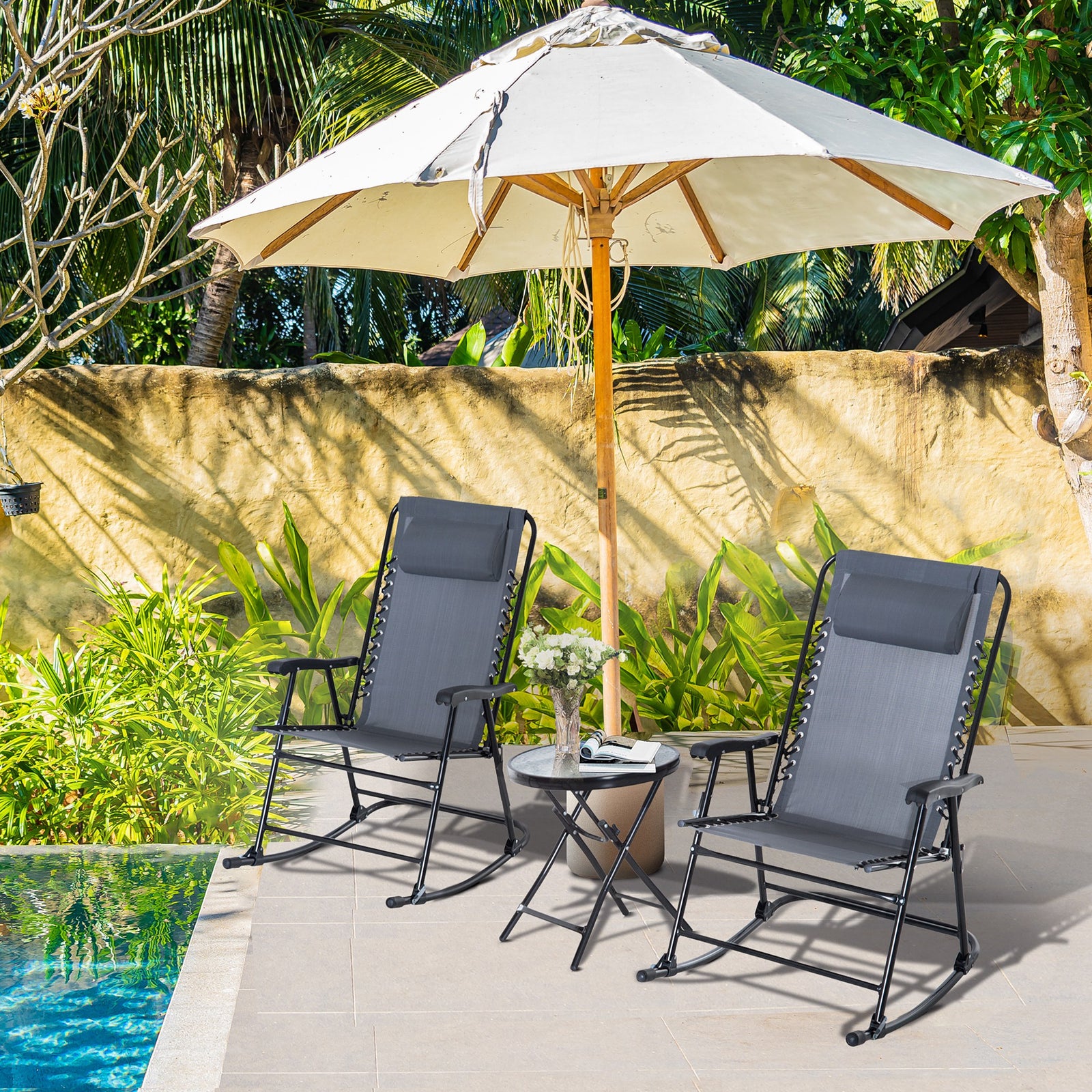 3 Piece Outdoor Rocking Set, 2 Chairs & Table